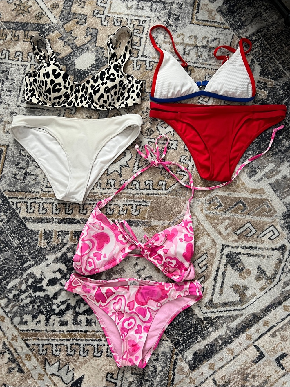 Small Medium Swim Suit Bathing Suits Swimwear S/M Pink hearts Red White Blue